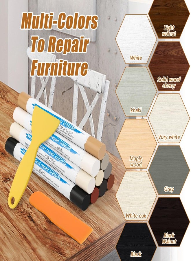 Windspeed 10 Colos Wood Filler Sticks with 2 Scrapers, Windspeed Wood Filler Putty Wax Crayons Furniture Repair Kit Putty Stick for Baseboard Cabinets Furniture Floors - Image 3